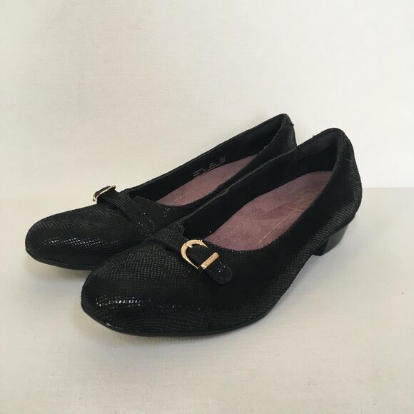 Clarks Artisan Caswell Genoa Loafers Size 8 Snake Embossed Leather Black/Gold - Picture 1 of 10